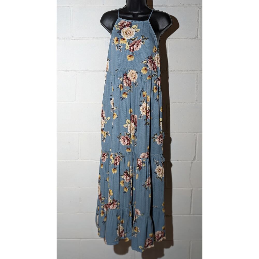 Xhilaration Floral Tiered Maxi Dress Boho Lace Up Side Spaghetti Strap Small